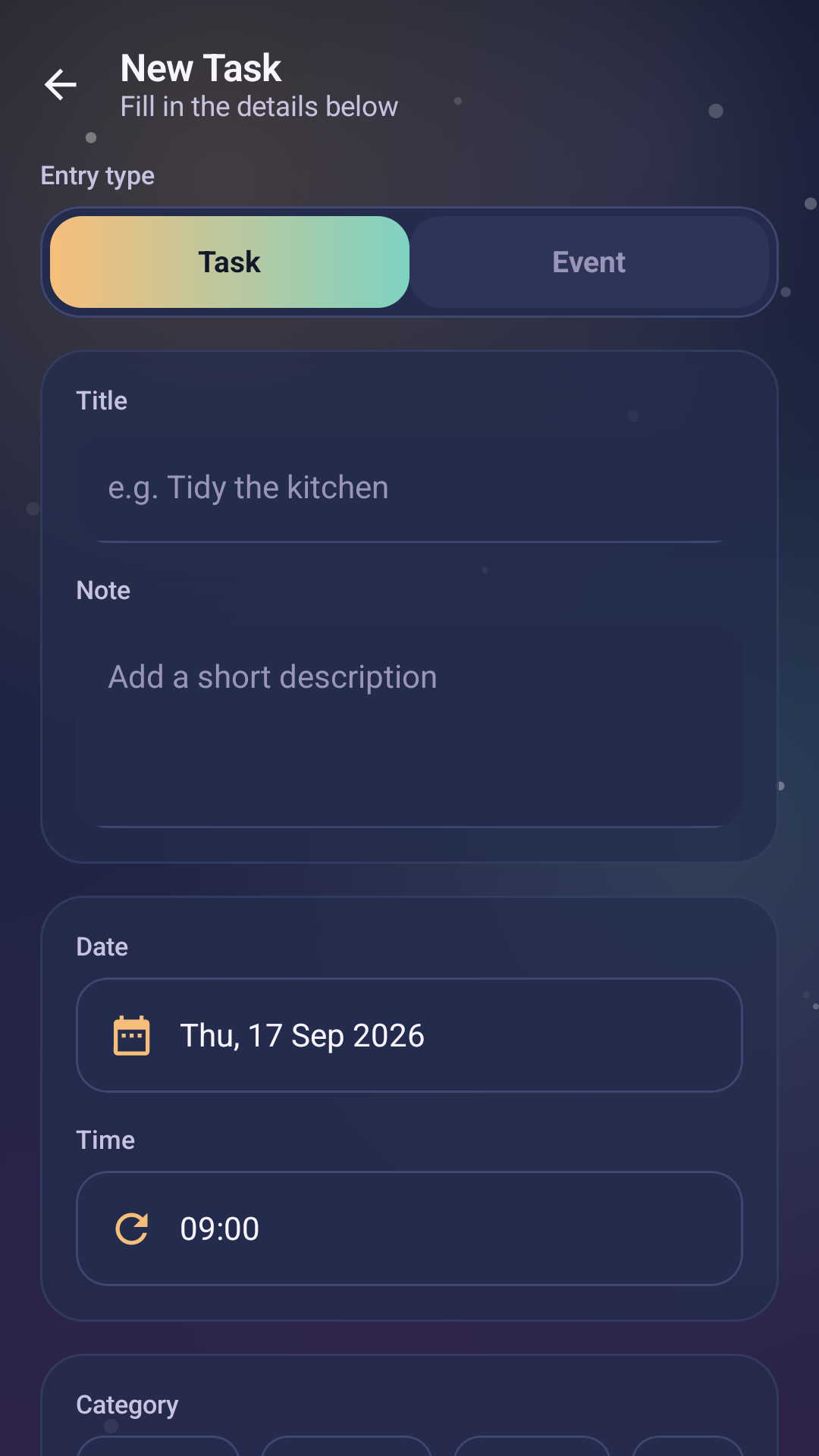 Home Harmony Planner task screen